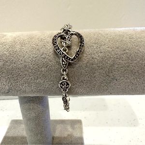 Brighton Bracelet silver tone etched links w/ heart charm- READ BELOW